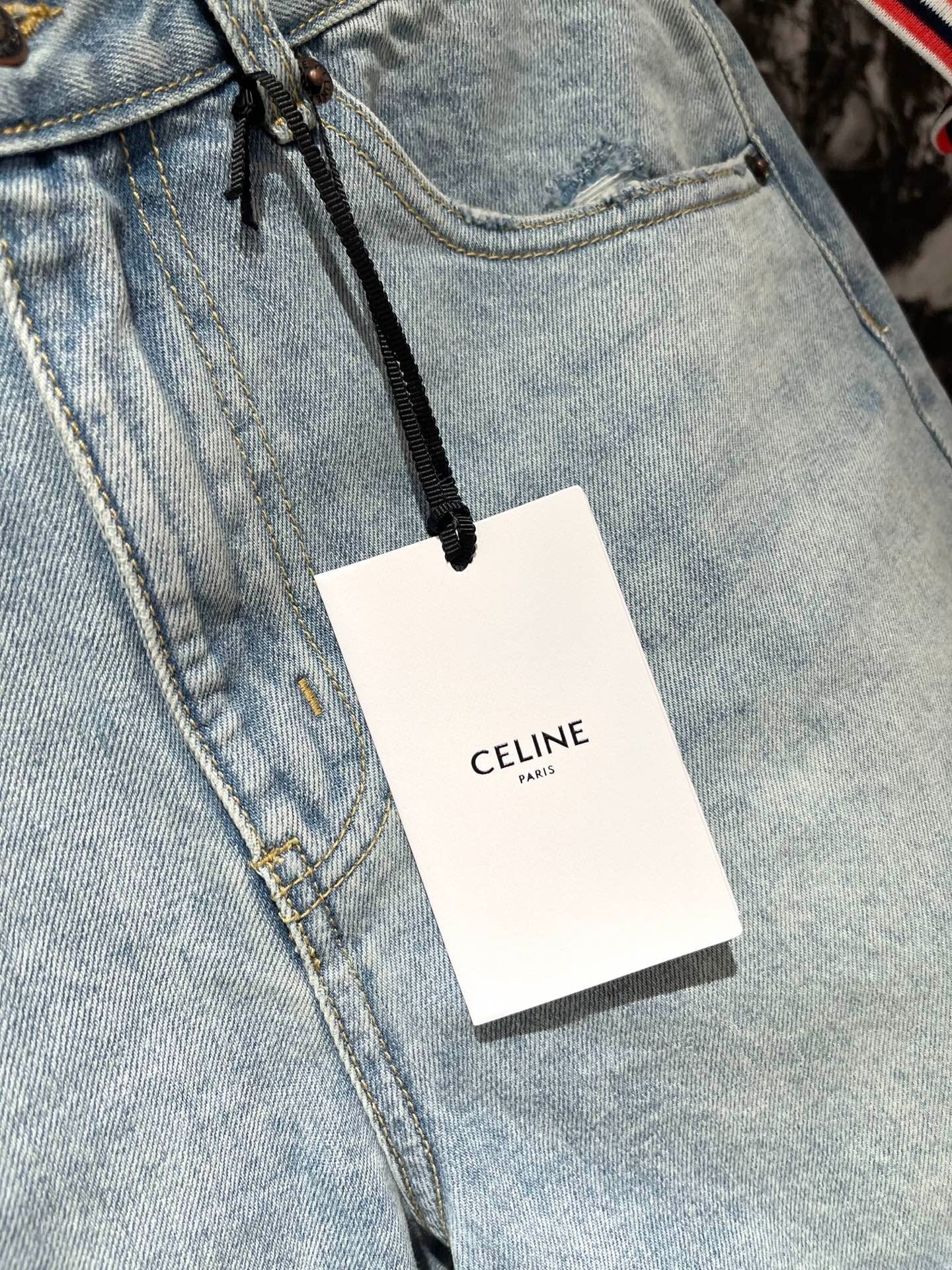 CE 25Ss spring and summer new logo embroidered burlap ripped denim shorts