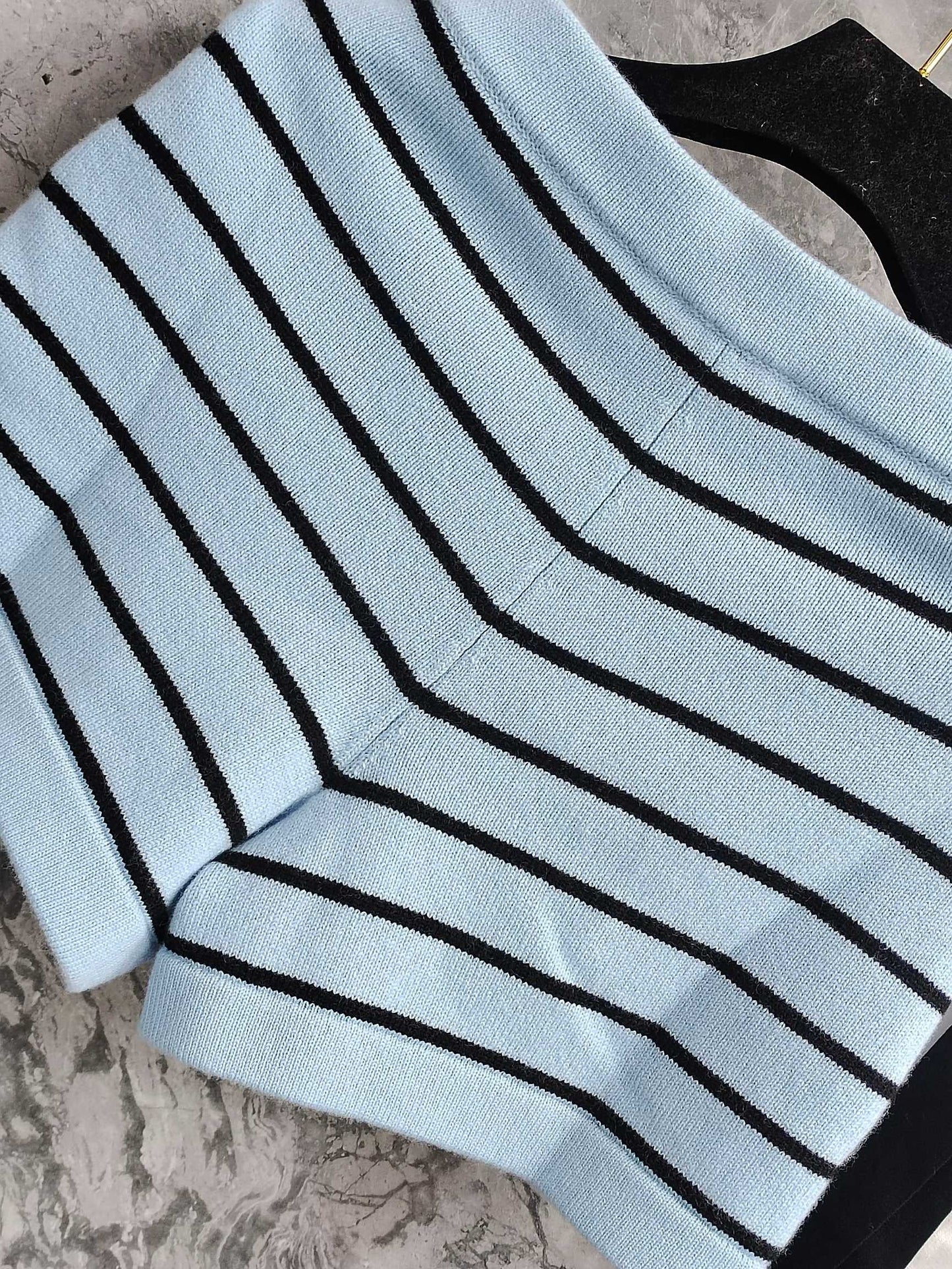 C 25 Light blue and black striped Swallow buttons short skirt
