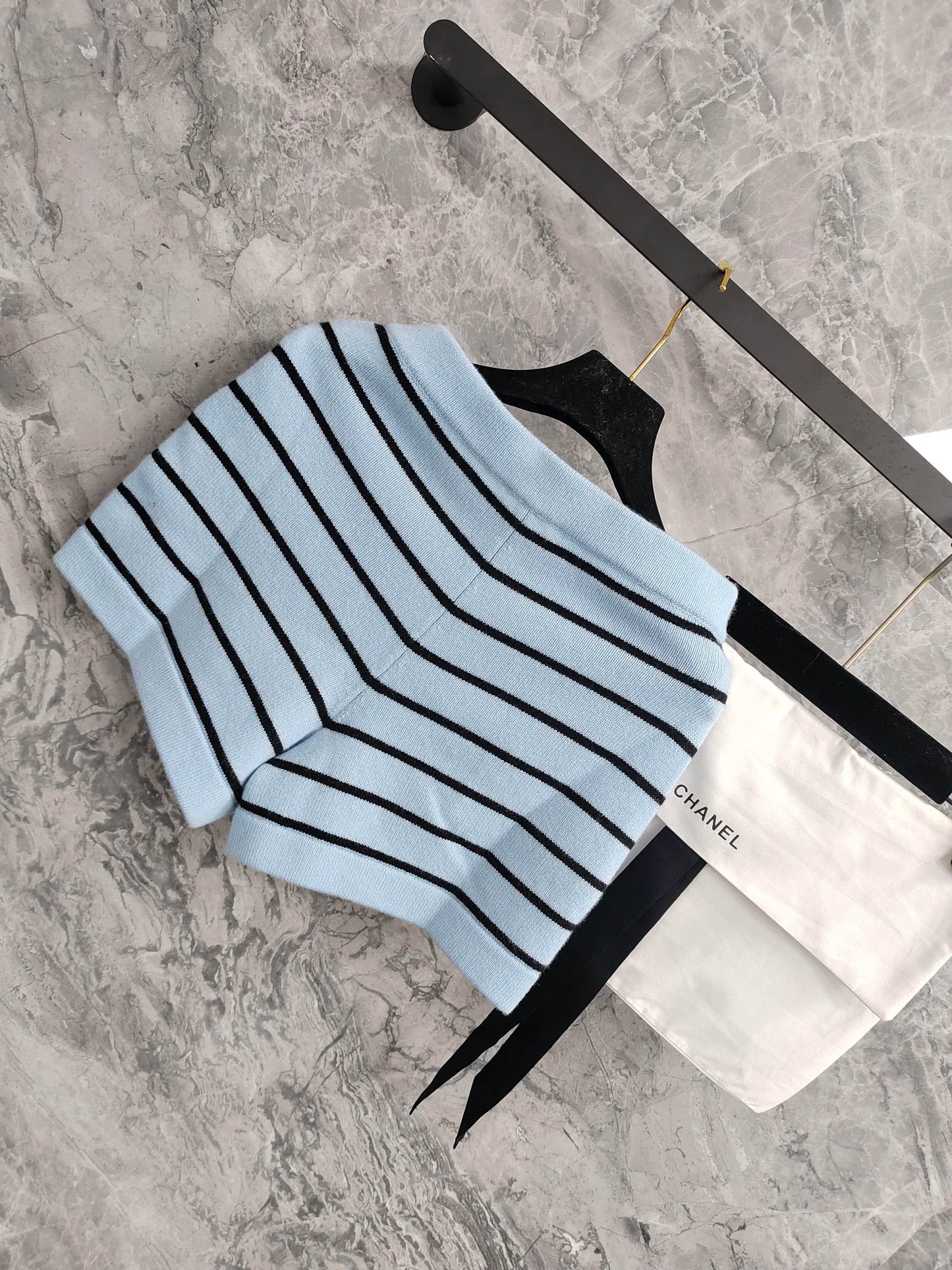 C 25 Light blue and black striped Swallow buttons short skirt