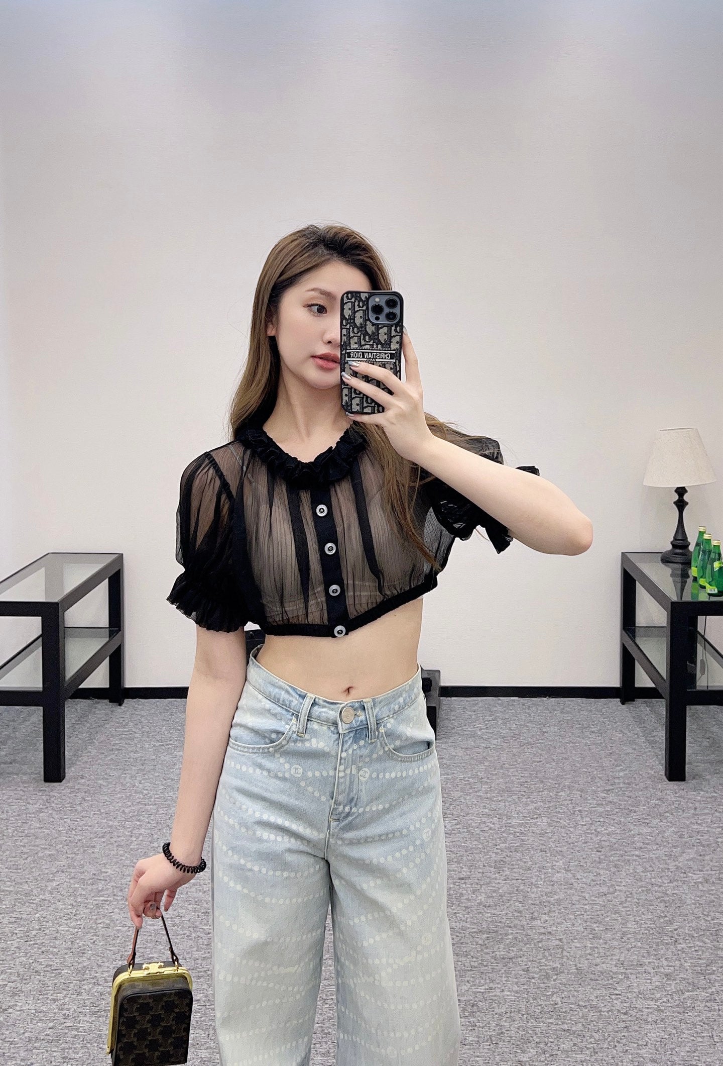 2025 new products Short waist lace see-through top