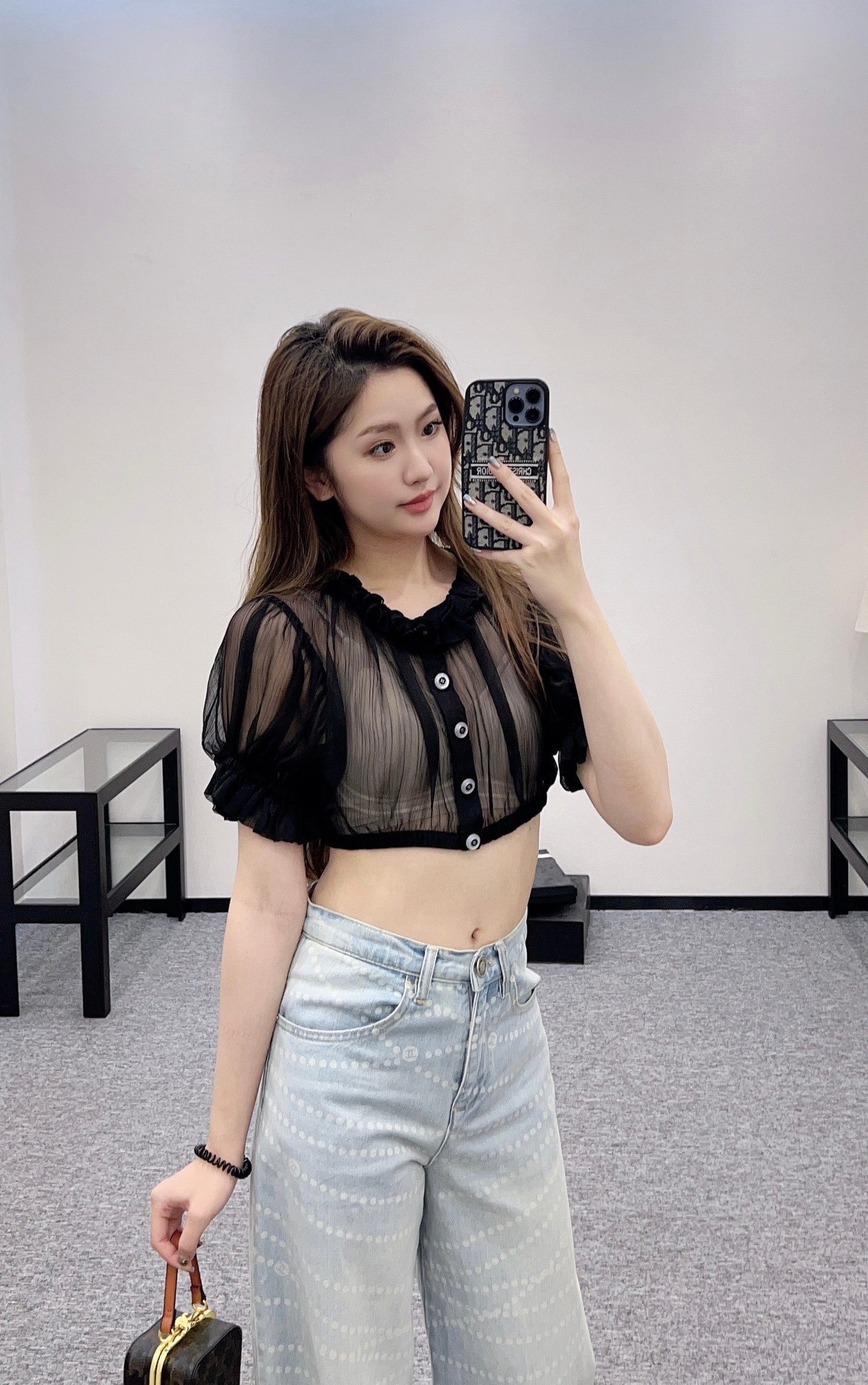 2025 new products Short waist lace see-through top