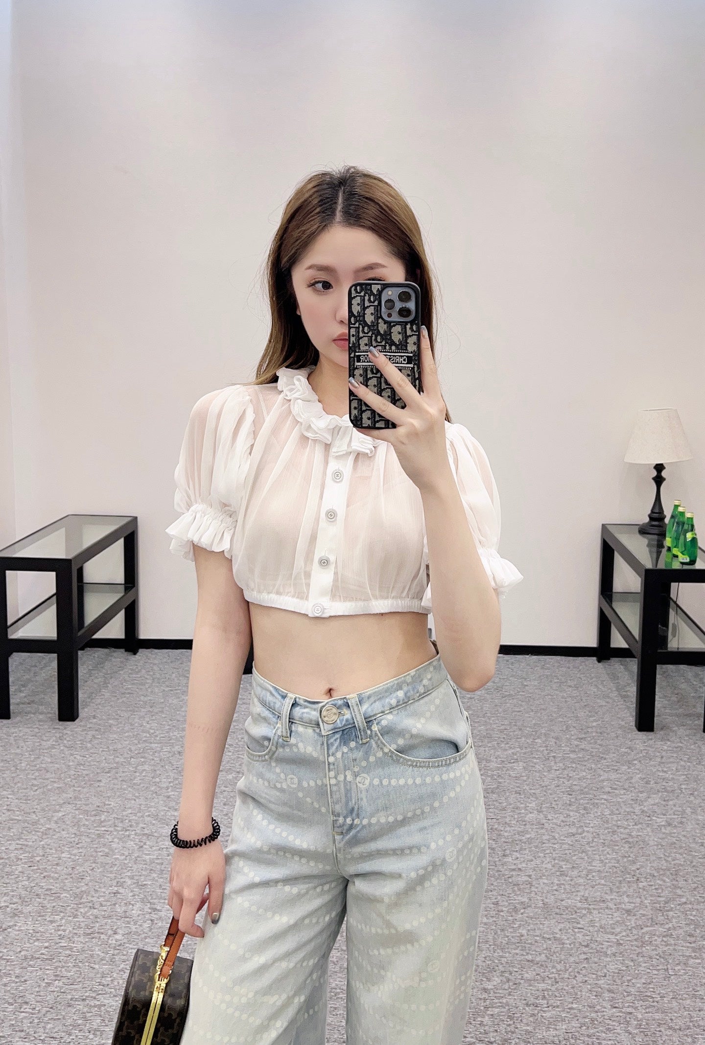 2025 new products Short waist lace see-through top