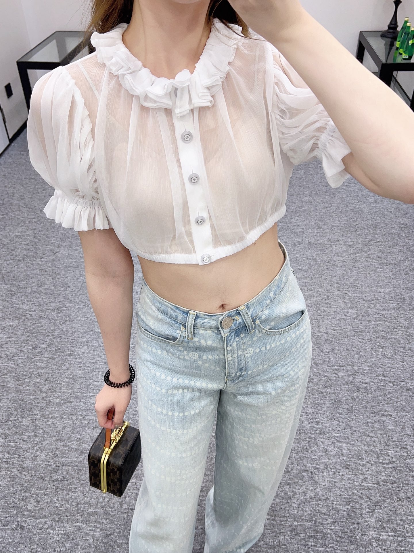 2025 new products Short waist lace see-through top