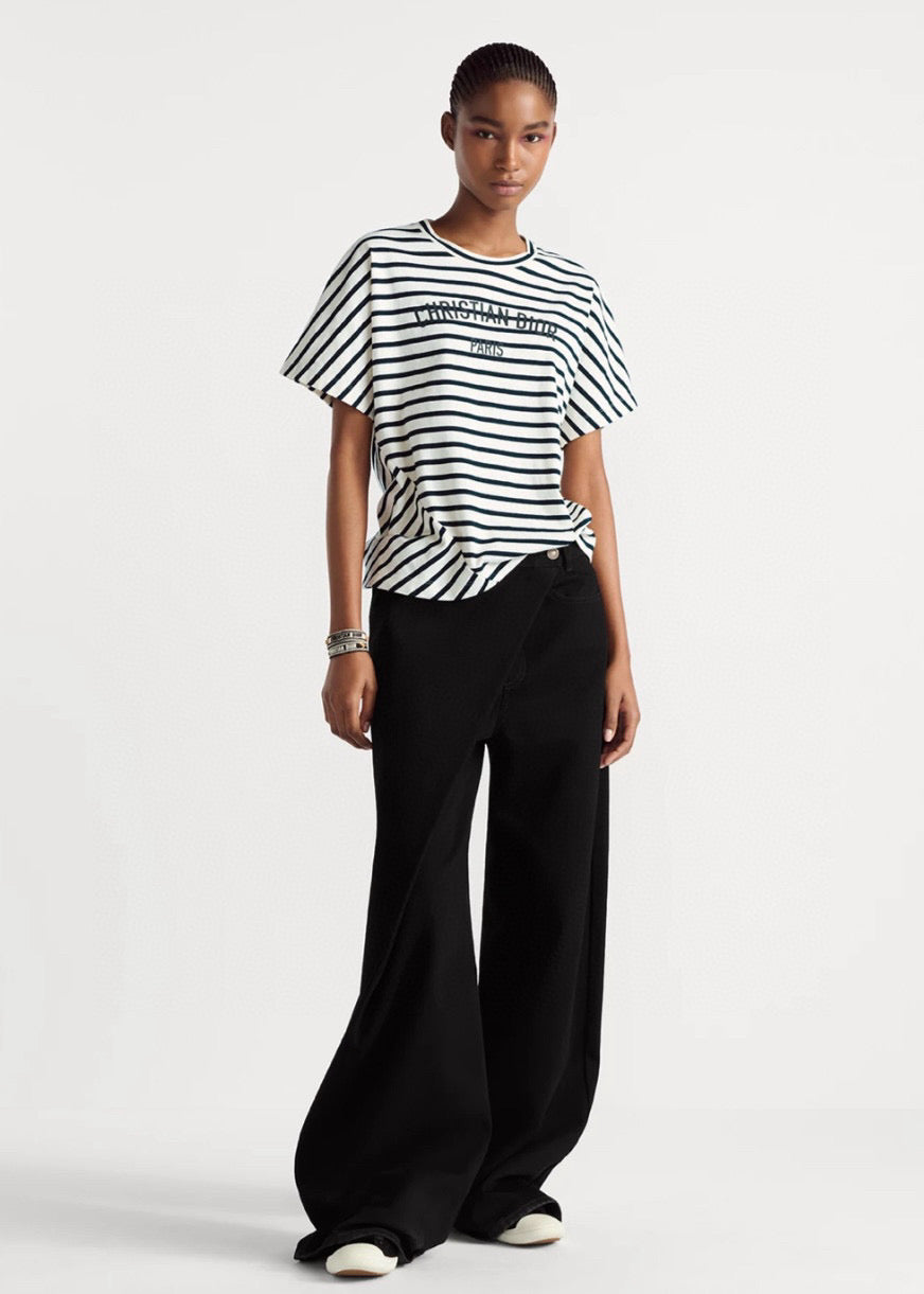 2025 new product Round neck striped short sleeves