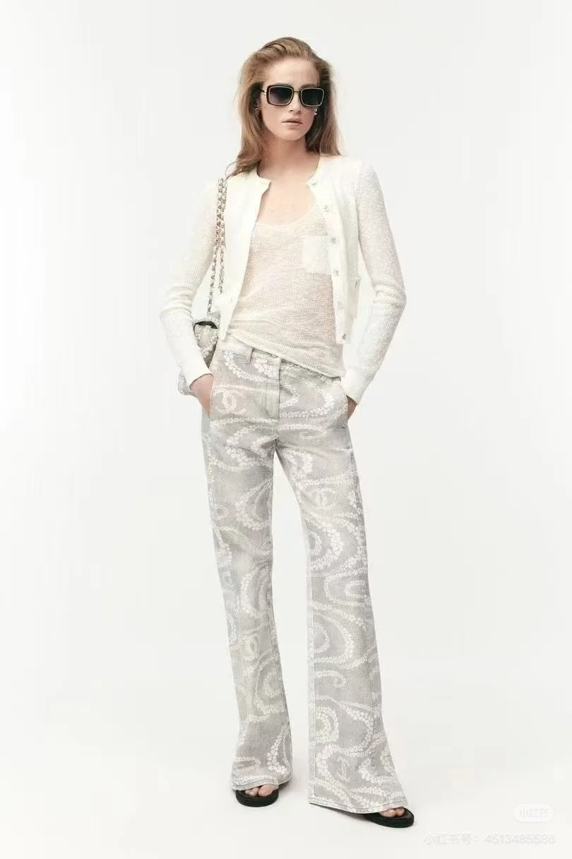 C 2025 new product Laser flared denim trousers