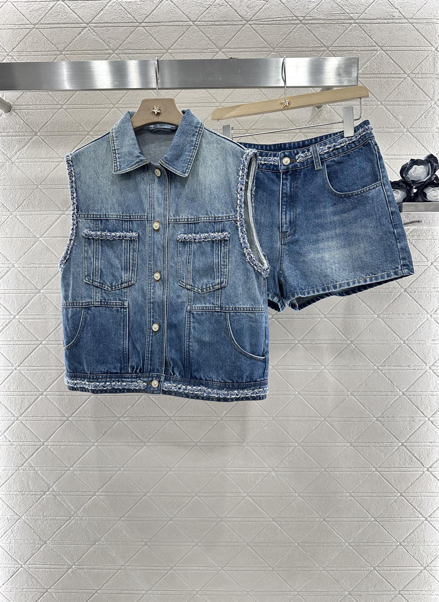 2025 new product Denim vest shorts set