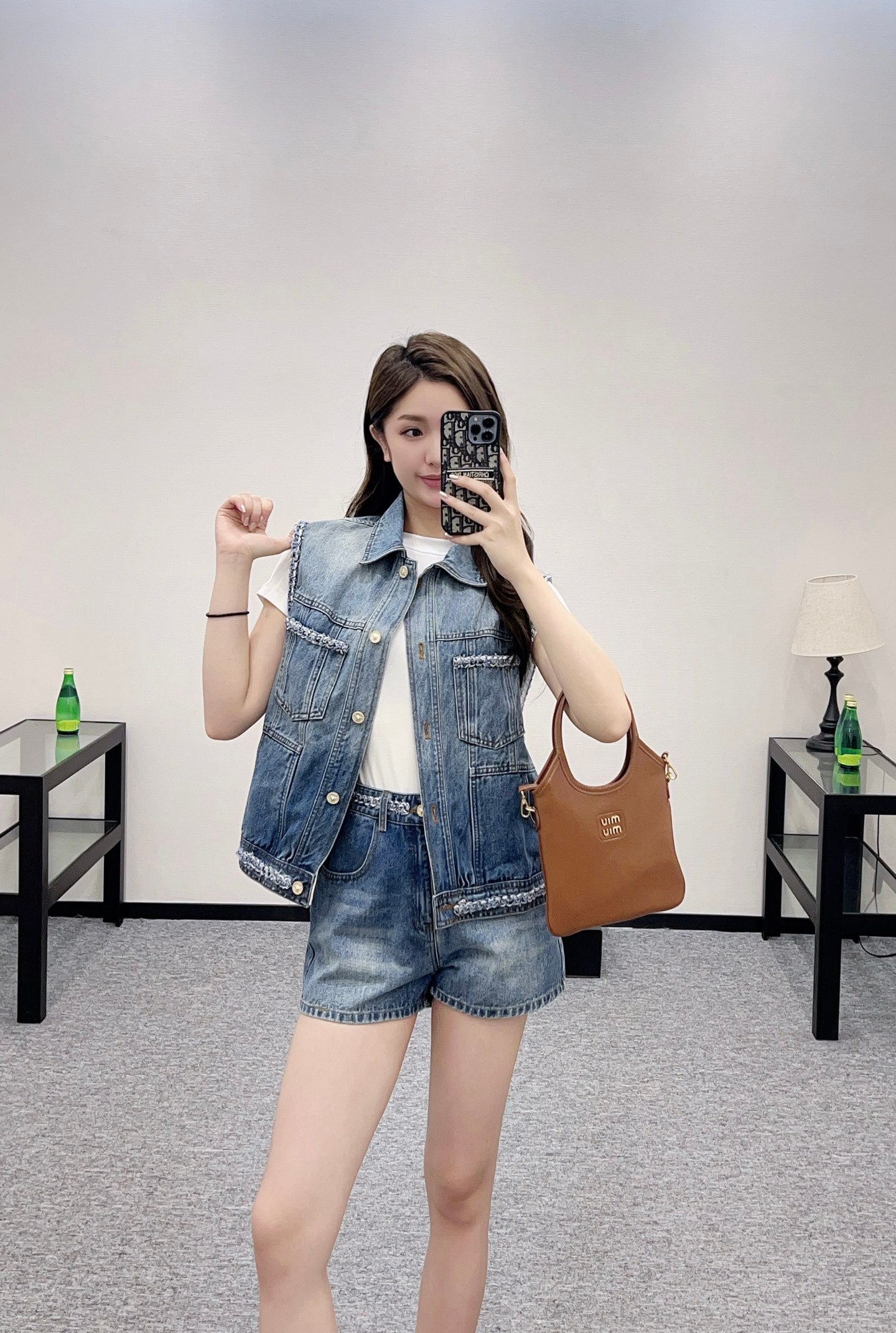 2025 new product Denim vest shorts set