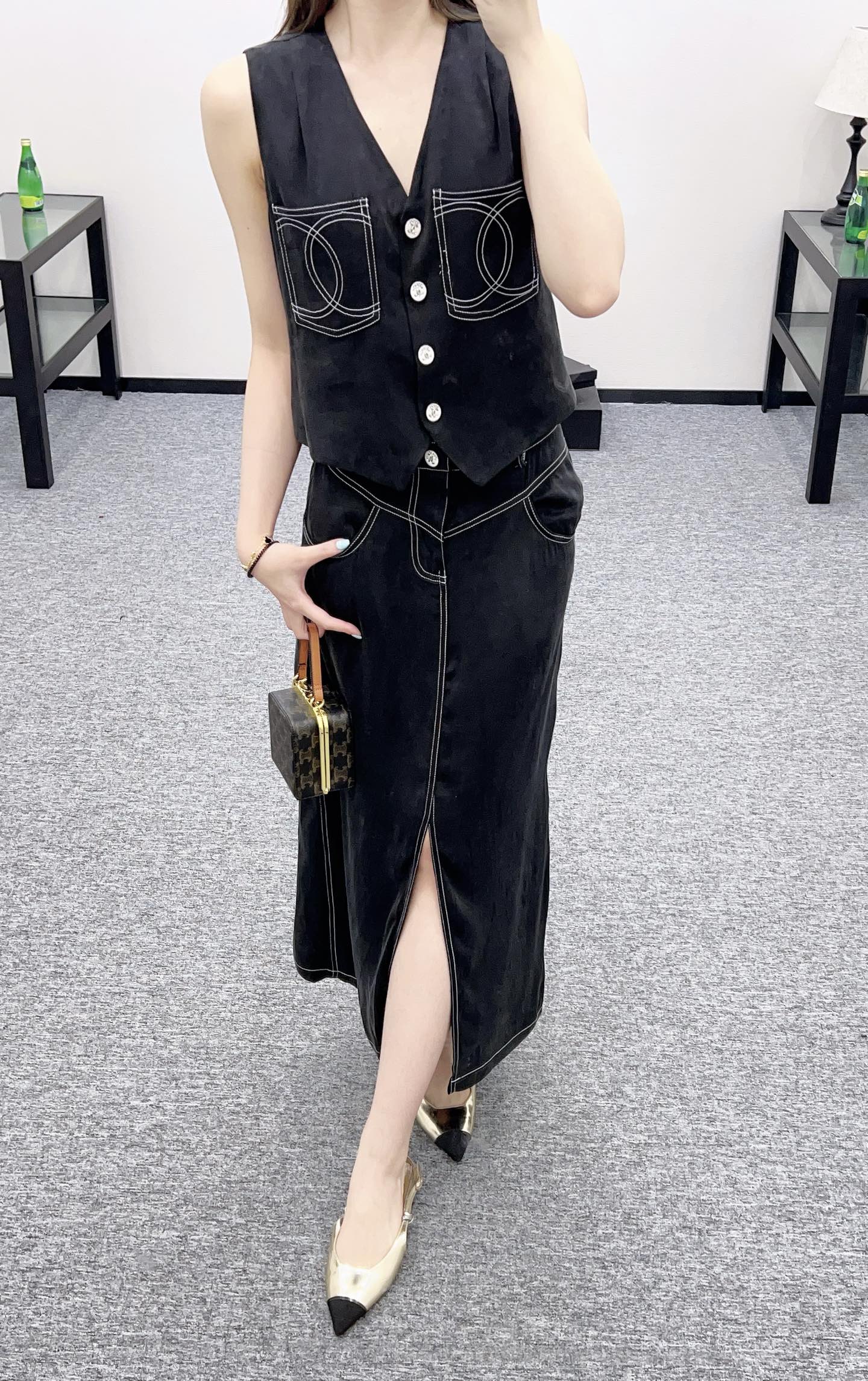 25 new product Vest slit long skirt suit