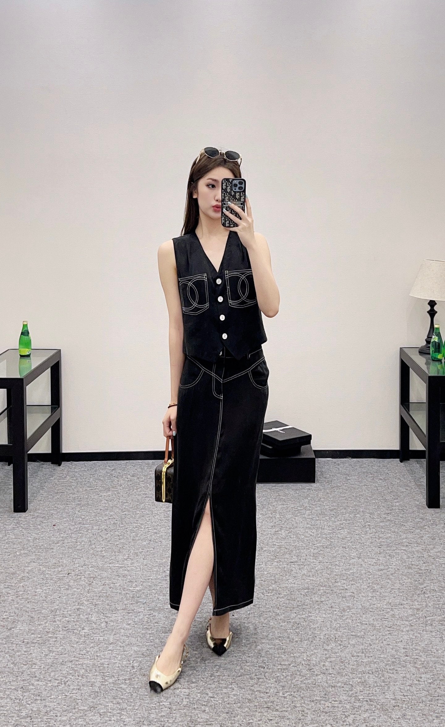 25 new product Vest slit long skirt suit