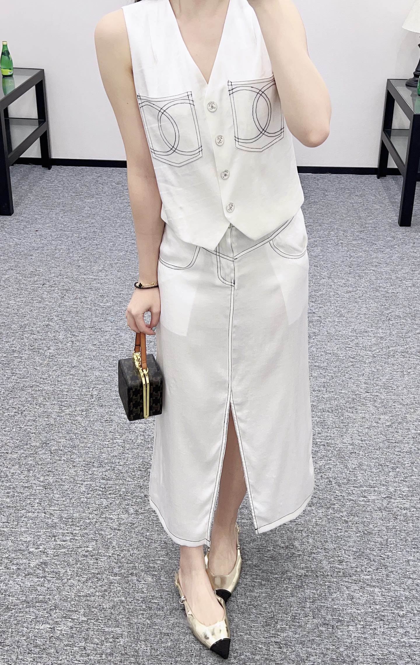25 new product Vest slit long skirt suit