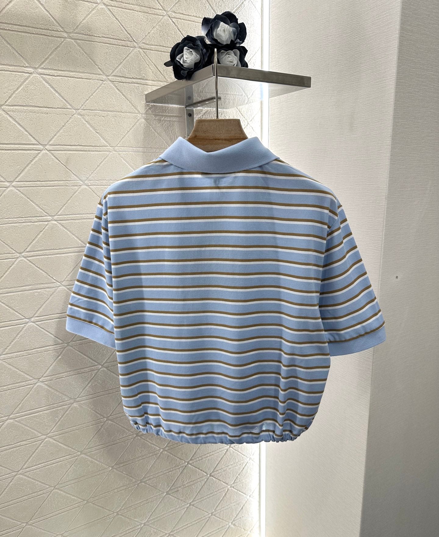 2025 new product Lapel striped short-sleeved top