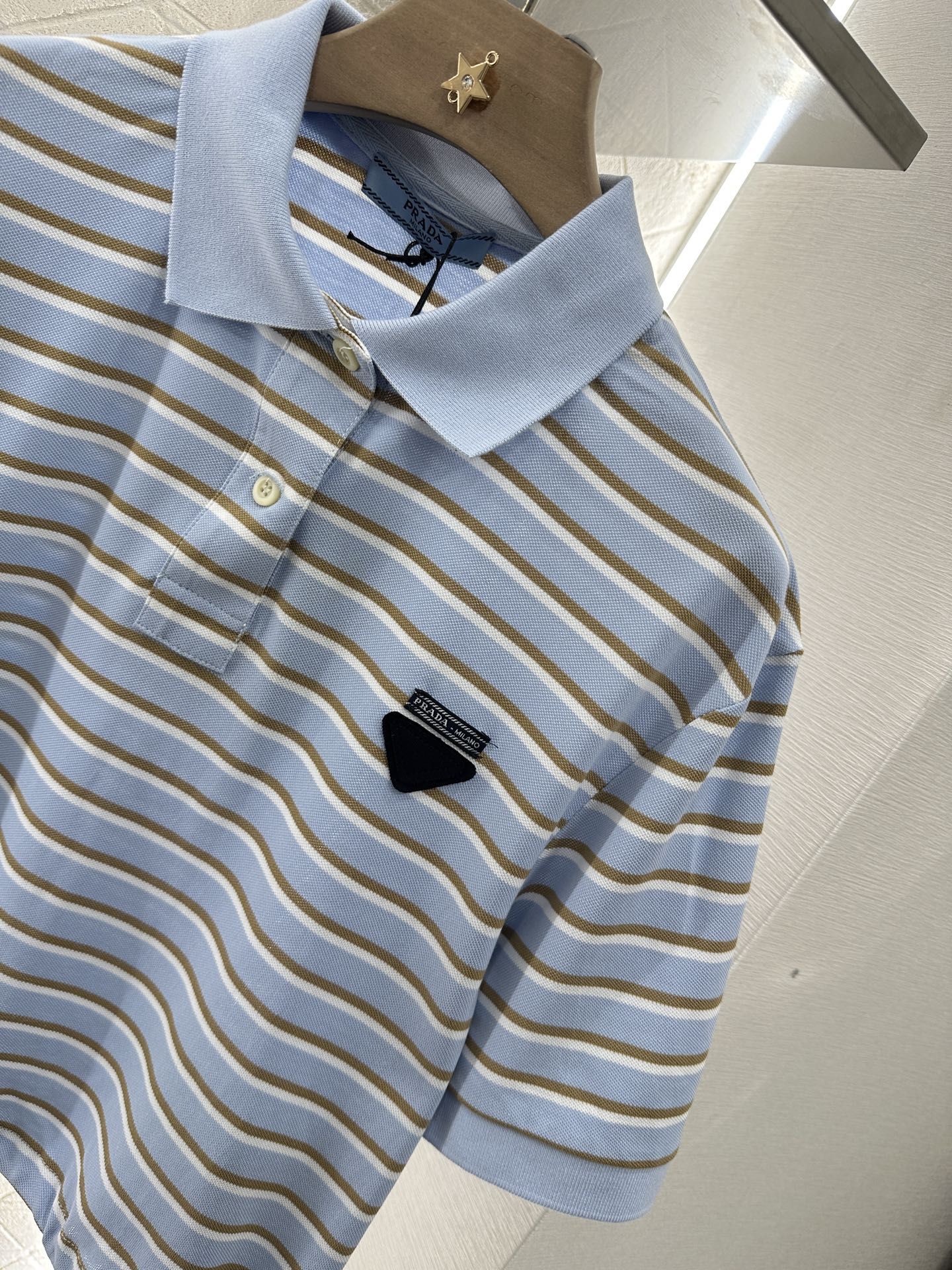 2025 new product Lapel striped short-sleeved top