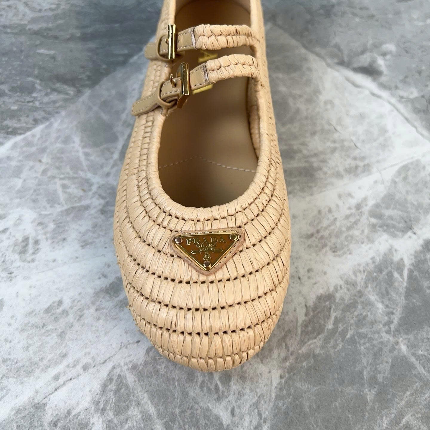 Crochet Ballerinas Flats In Beige Raffia