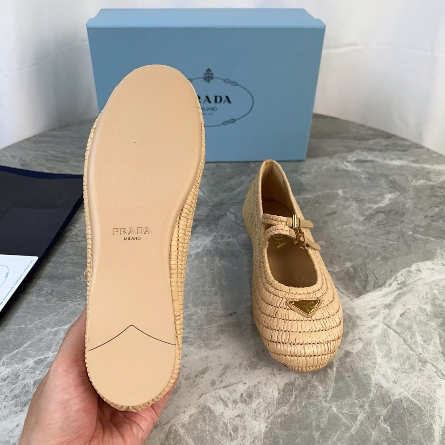 Crochet Ballerinas Flats In Beige Raffia