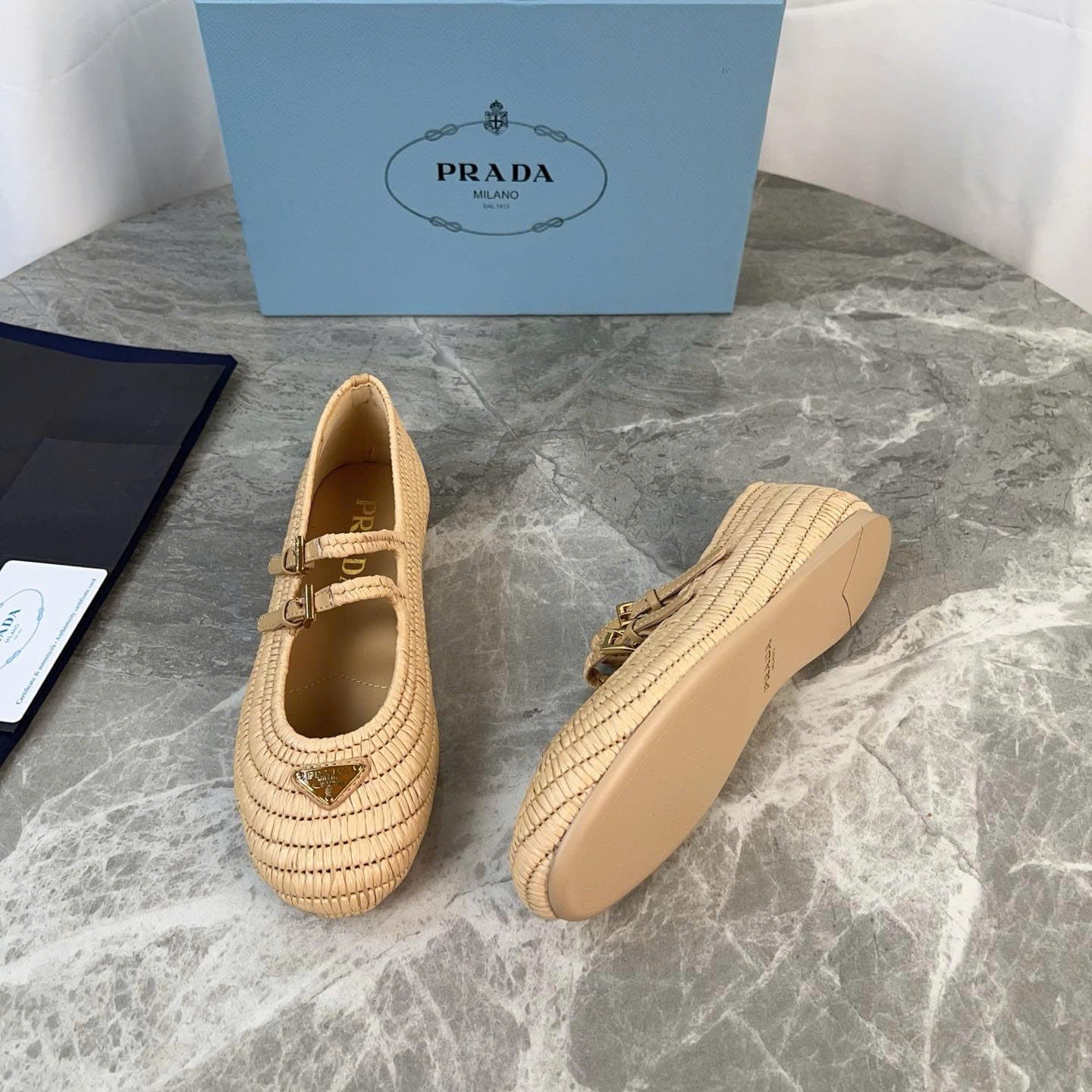 Crochet Ballerinas Flats In Beige Raffia