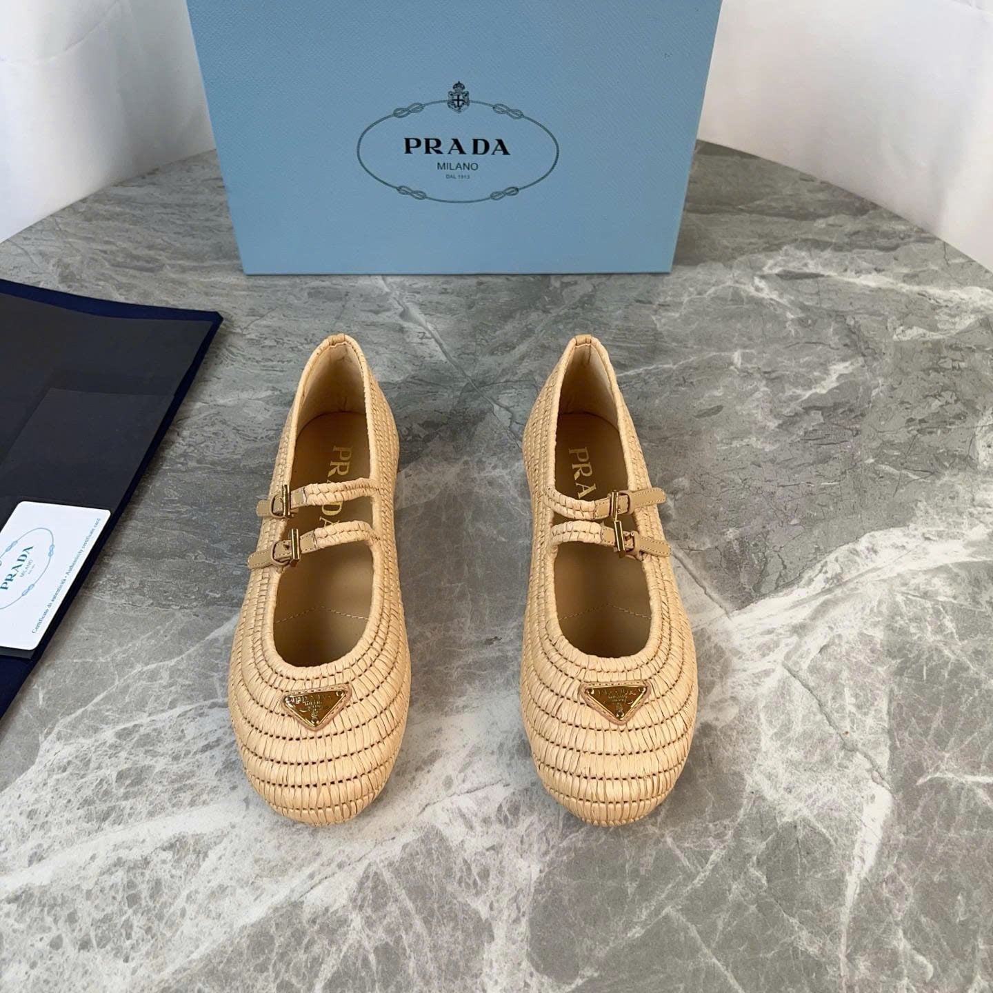 Crochet Ballerinas Flats In Beige Raffia