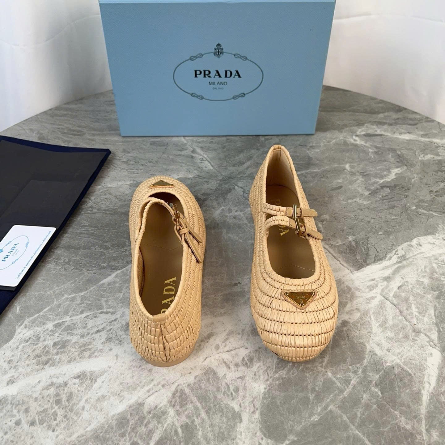 Crochet Ballerinas Flats In Beige Raffia