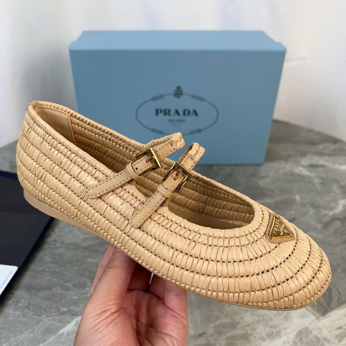 Crochet Ballerinas Flats In Beige Raffia