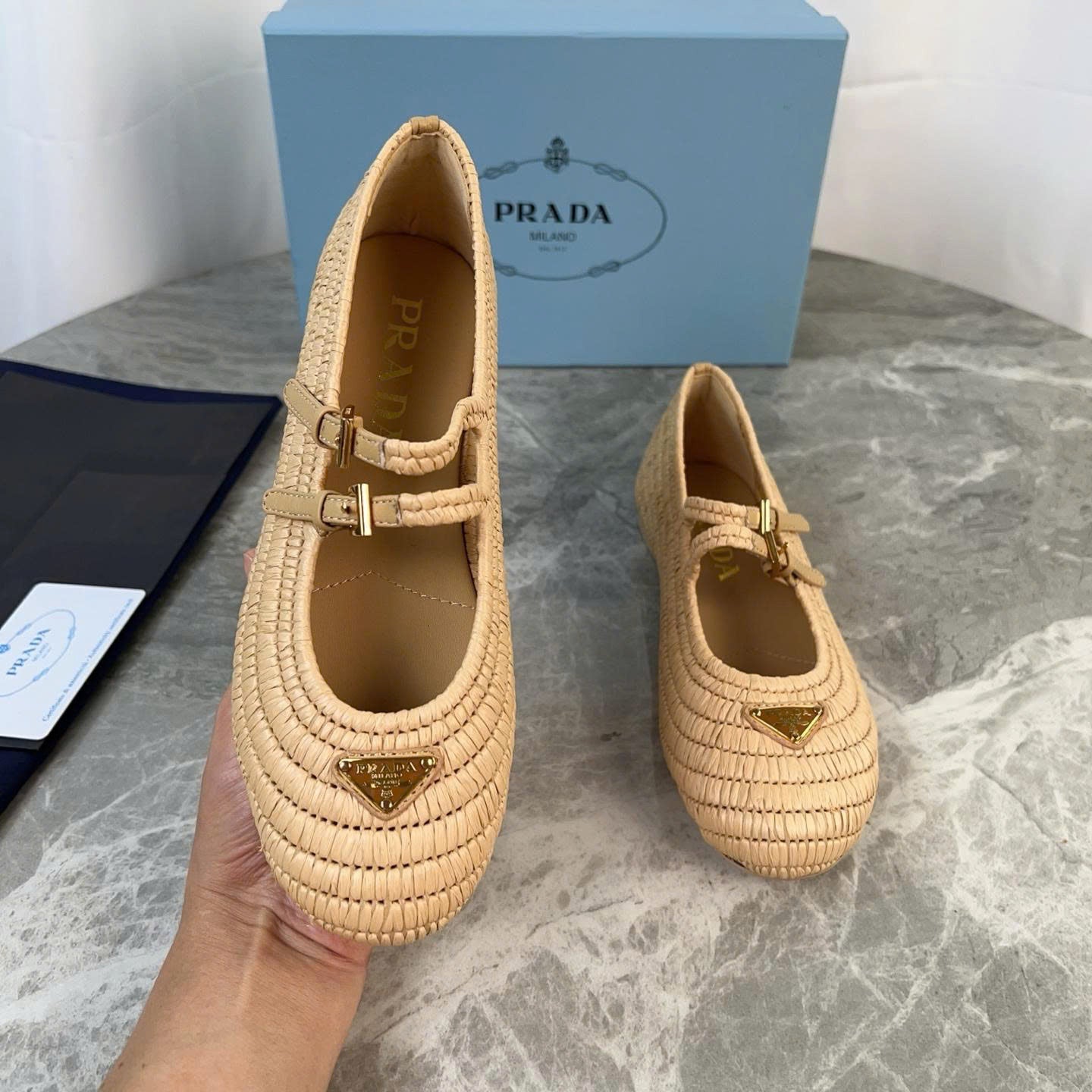 Crochet Ballerinas Flats In Beige Raffia
