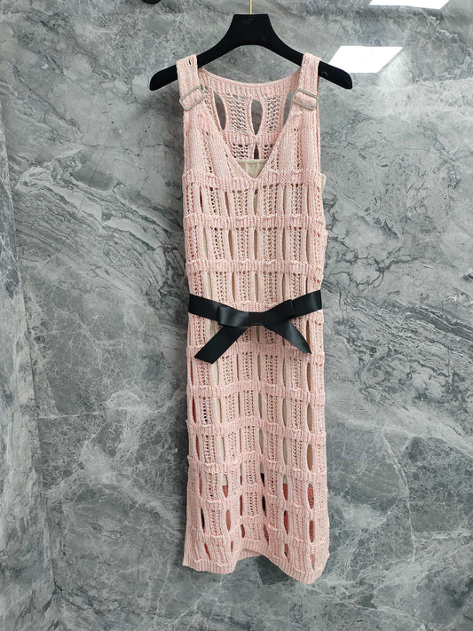 25 light pink knit cutout dress