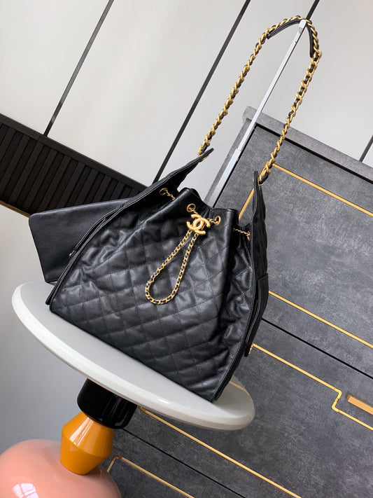 25 new Hobo bag series drawstring bucket bag black gold caviar