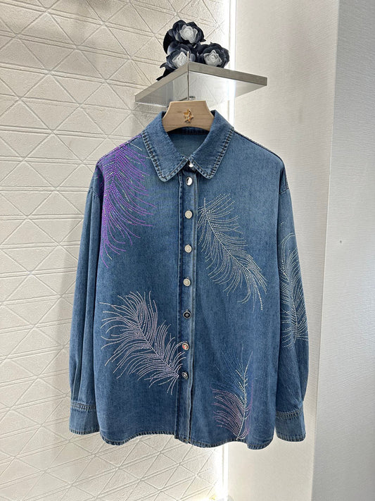 25 Feather Rhinestone Denim