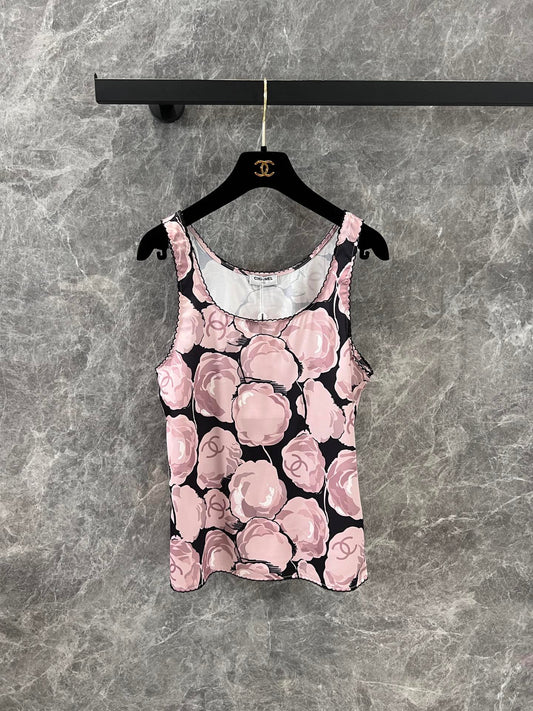 25 Medium Vintage Collection Black Pink Camellia Flower Print