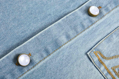 25ss Embroidered pocket half-sleeve denim shirt
