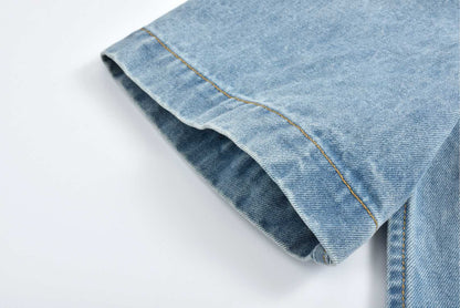 25ss Embroidered pocket half-sleeve denim shirt