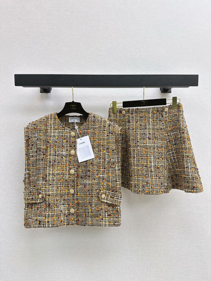 25ss Celebrity style tweed suit