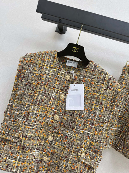 25ss Celebrity style tweed suit