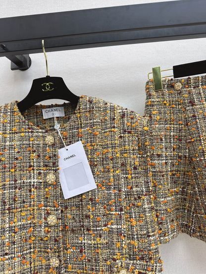 25ss Celebrity style tweed suit