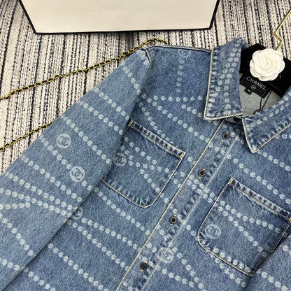 25ss Chain print lapel denim shirt