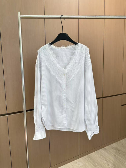 25ss Embroidered striped shirt shorts set!