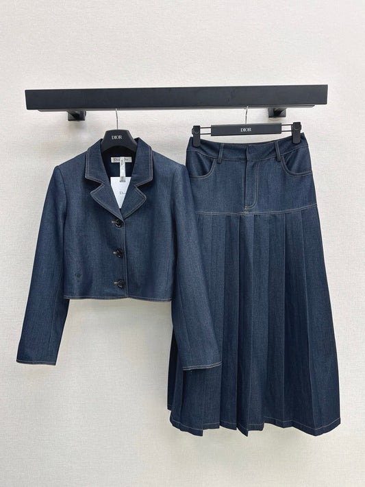 25ss Cowboy suit 🩵 Short style lapel jacket+pleated skirt