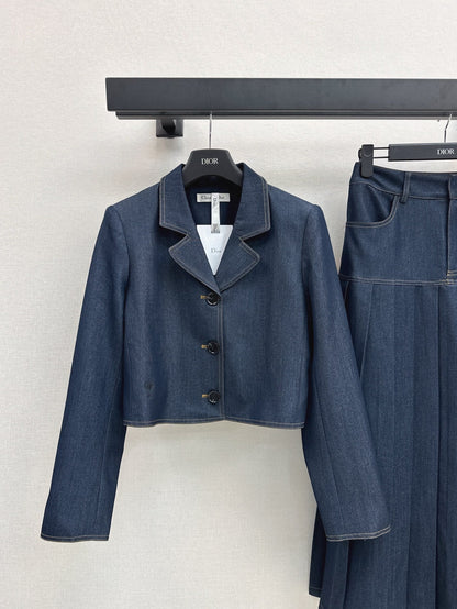 25ss Cowboy suit 🩵 Short style lapel jacket+pleated skirt