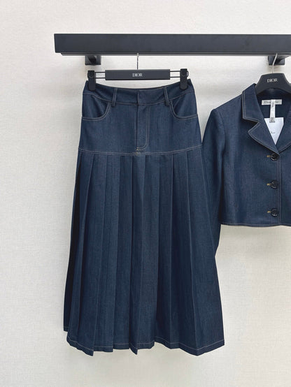 25ss Cowboy suit 🩵 Short style lapel jacket+pleated skirt