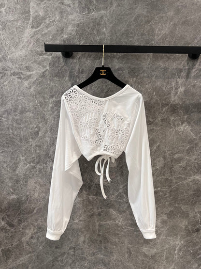 25SS Heavy industry hollowed out backless short sleeved top