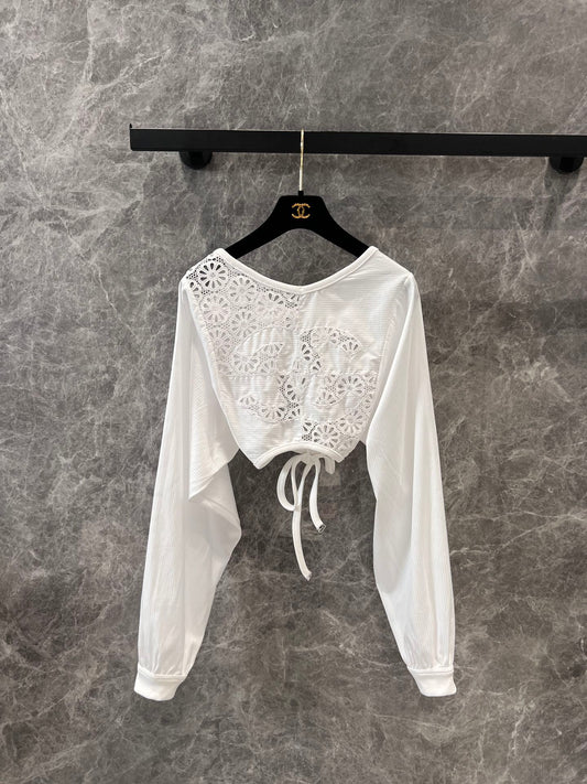 25SS Heavy industry hollowed out backless short sleeved top