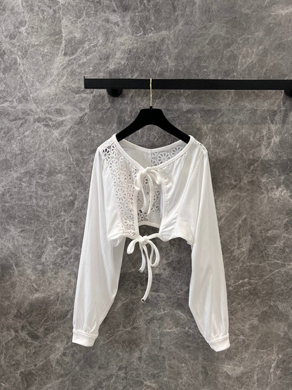 25SS Heavy industry hollowed out backless short sleeved top