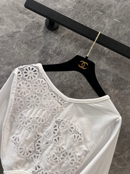 25SS Heavy industry hollowed out backless short sleeved top