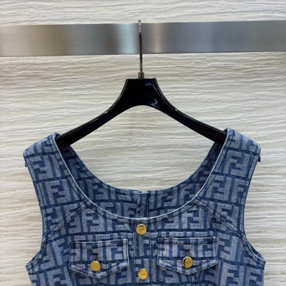 25SS Double F-jacquard sleeveless denim dress