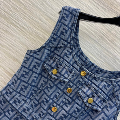 25SS Double F-jacquard sleeveless denim dress