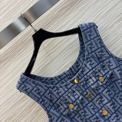 25SS Double F-jacquard sleeveless denim dress