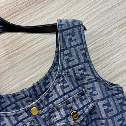 25SS Double F-jacquard sleeveless denim dress