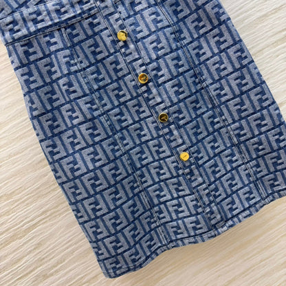 25SS Double F-jacquard sleeveless denim dress