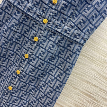 25SS Double F-jacquard sleeveless denim dress