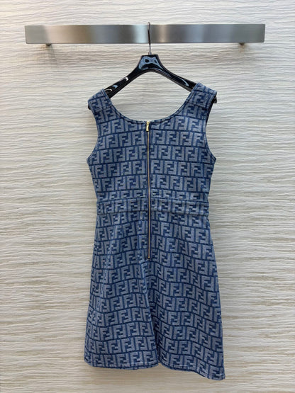 25SS Double F-jacquard sleeveless denim dress