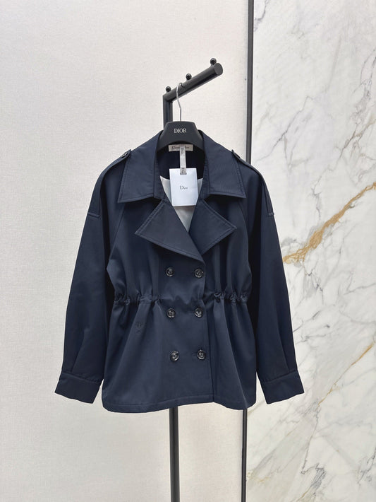 25ss Drawstring waist cinched   length lapel windbreaker jacket
