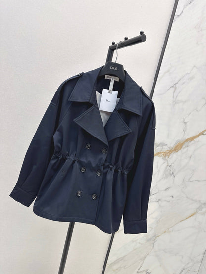 25ss Drawstring waist cinched   length lapel windbreaker jacket